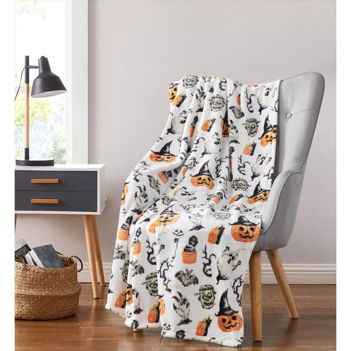 Kate Aurora Halloween Spooky Ghosts & Frankensteins Ultra Soft & Plush Oversized Accent Throw Bla... | Target