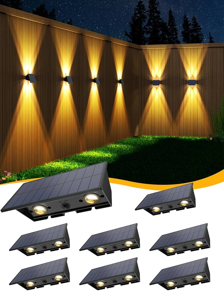 Solar Fence Lights,8Pack Solar Lights Outdoor Warm White Up & Down Solar Wall Lights Waterproof 1... | Amazon (US)