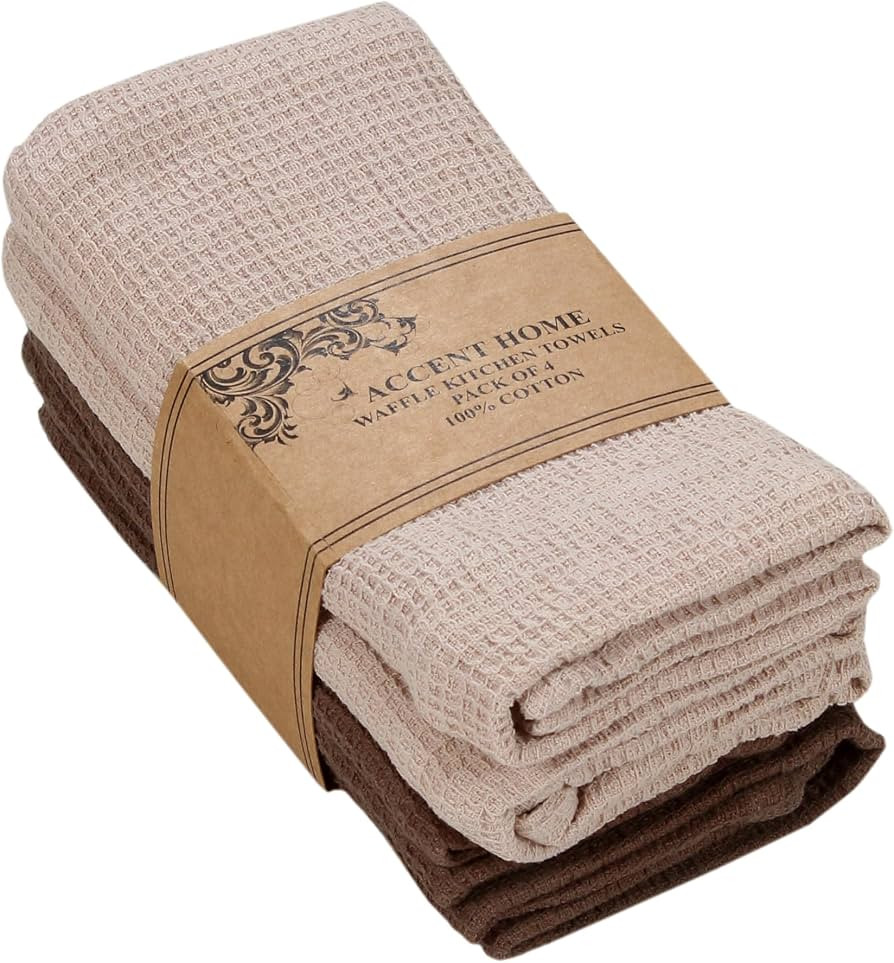 ACCENTHOME 100% Cotton Waffle Weave Kitchen Towel Set of 4 Super Soft Absorbent Tea Towels | Dura... | Amazon (US)