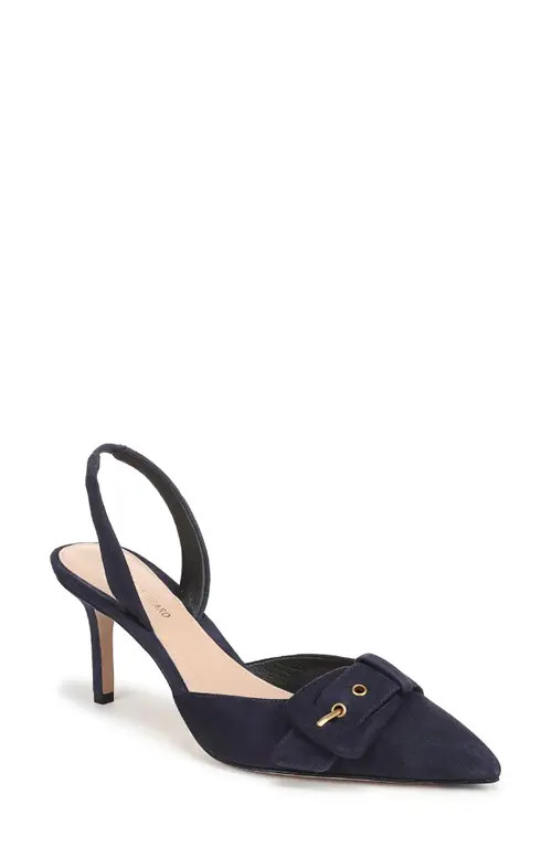 Veronica Beard Lenora Leather Slingback Pump in Navy Leather at Nordstrom, Size 7.5 | Nordstrom