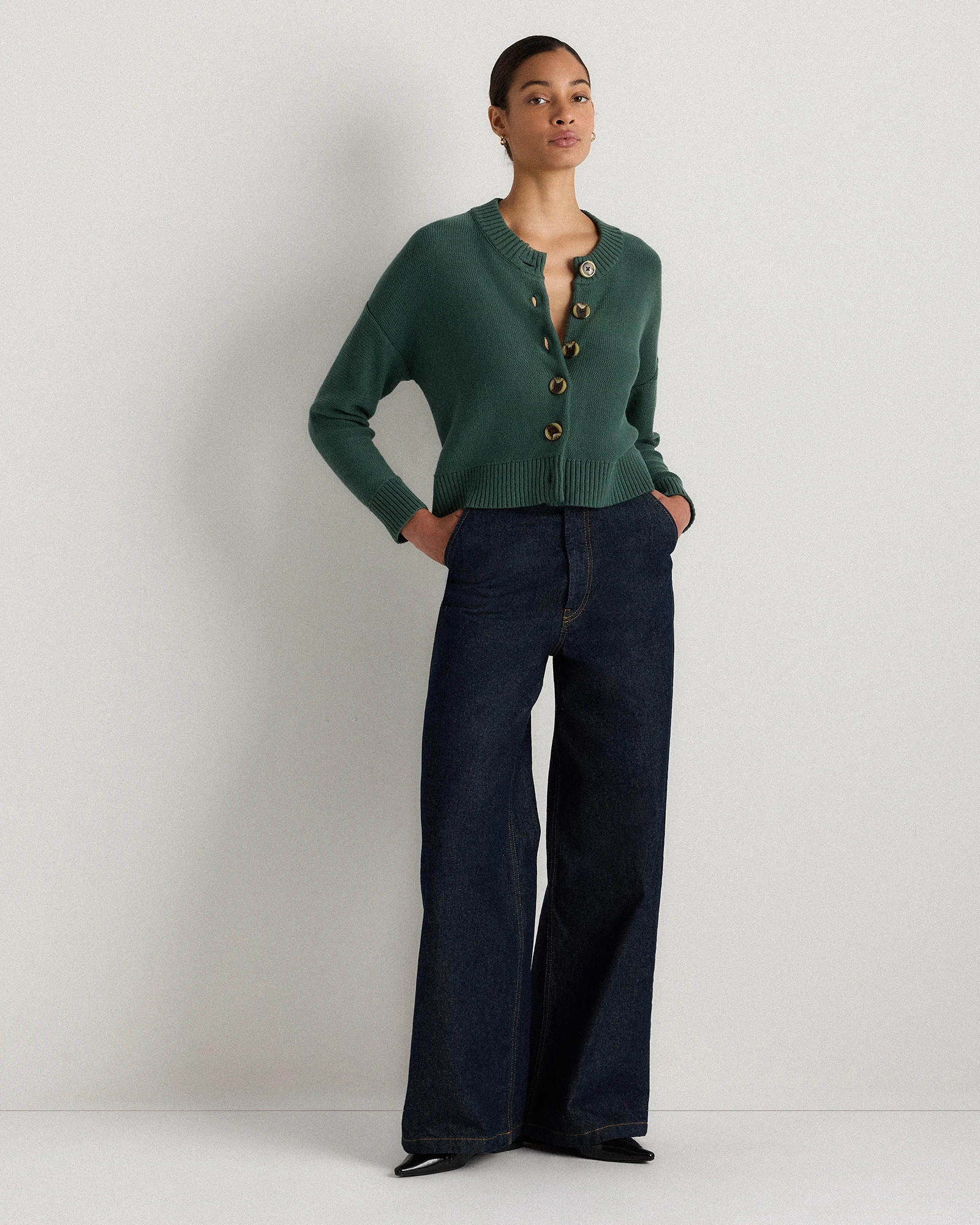 Quince | Women's Cropped Cardigan Sweater in Camel, Size Large, Organic Cotton | Quince