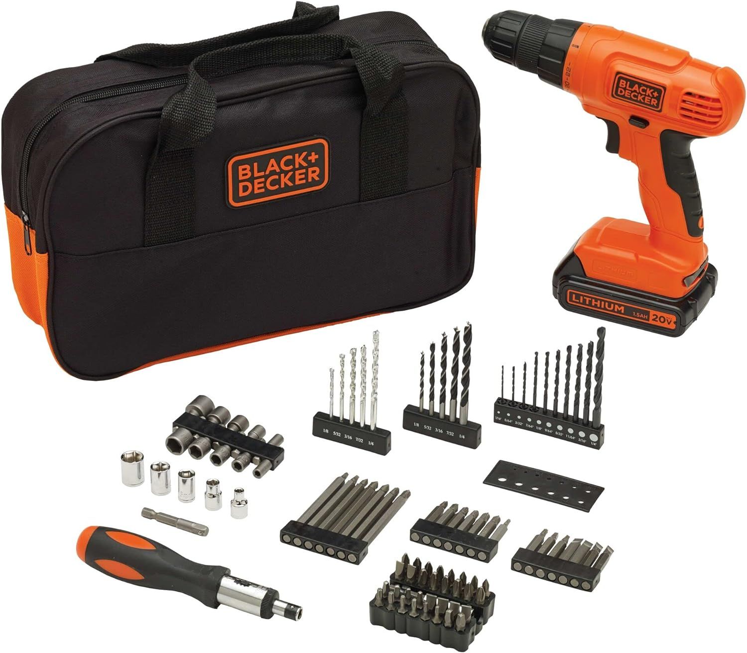 BLACK+DECKER 20V MAX* POWERCONNECT Cordless Drill Kit + 100 pc. Kit (BDC120VA100) | Amazon (US)