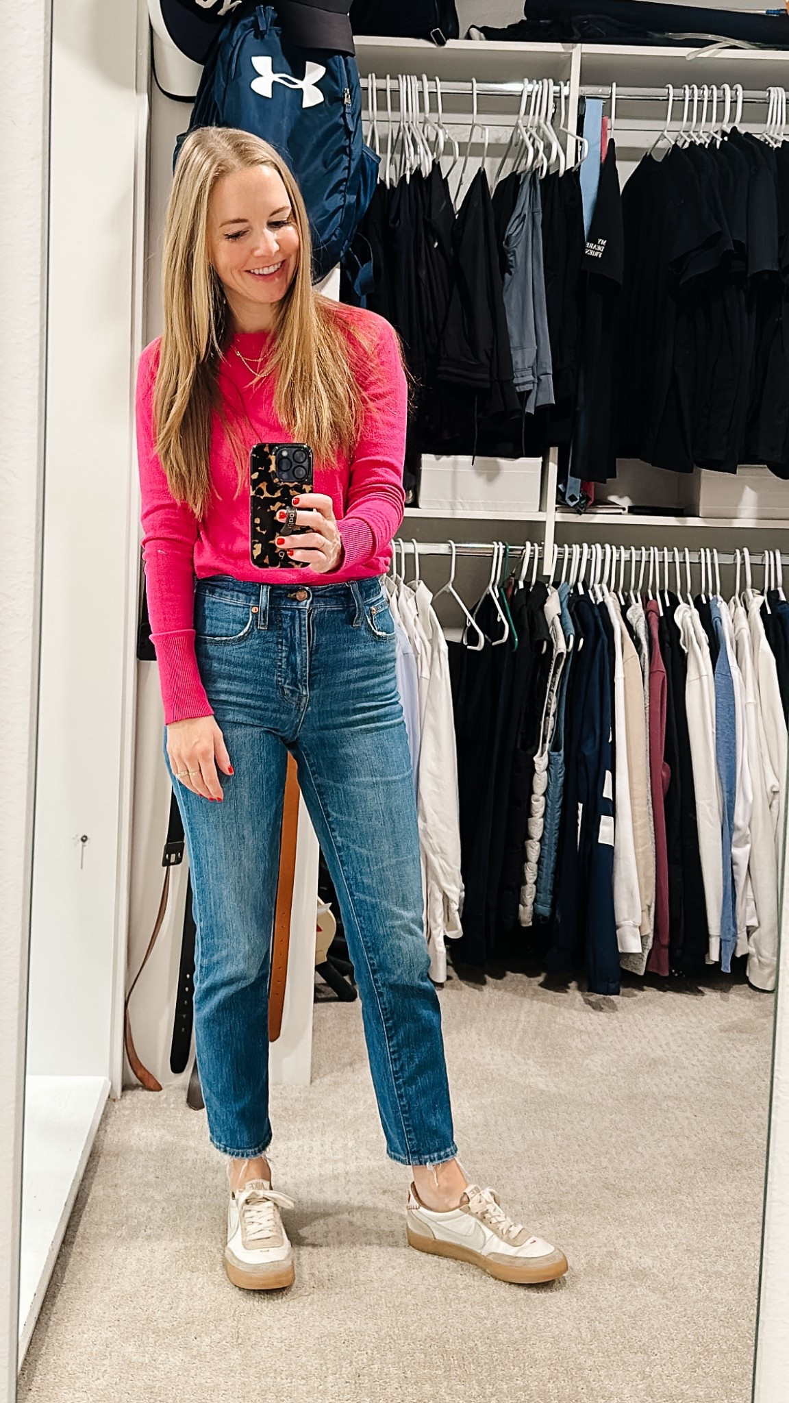 I bought these jeans on thredup and they instantly became a new favorite. 

And it was snowing HARD this morning so sweater it was but pick one in a bright happy color! 