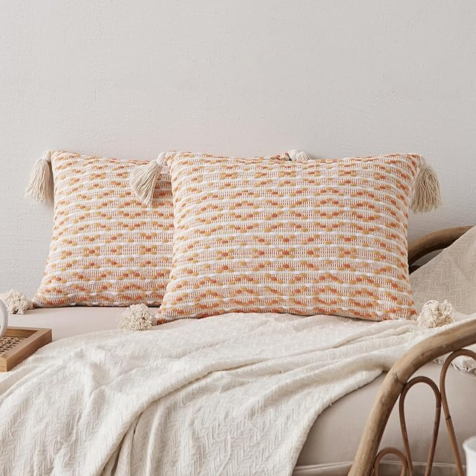 Anna's Whimsy 12x20 Yellow Throw Pillow Covers,Boho Decorative Neutral Textured Solid Couch Cushi... | Amazon (US)