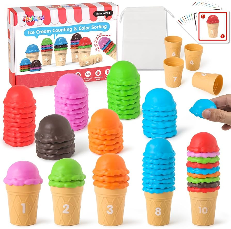 ShyLizard Ice Cream Counting and Color Sorting Toys for Kids Boys Girls Age 2 3 4 5, Montessori S... | Amazon (US)