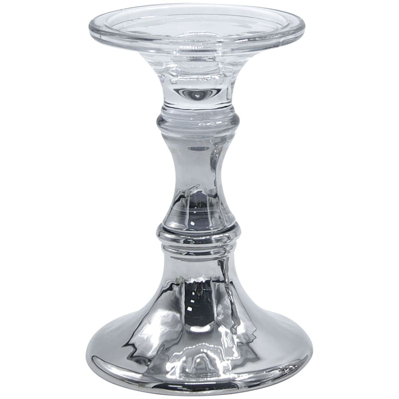 Silver Glass Pillar Candle Holder, 7" | At Home
