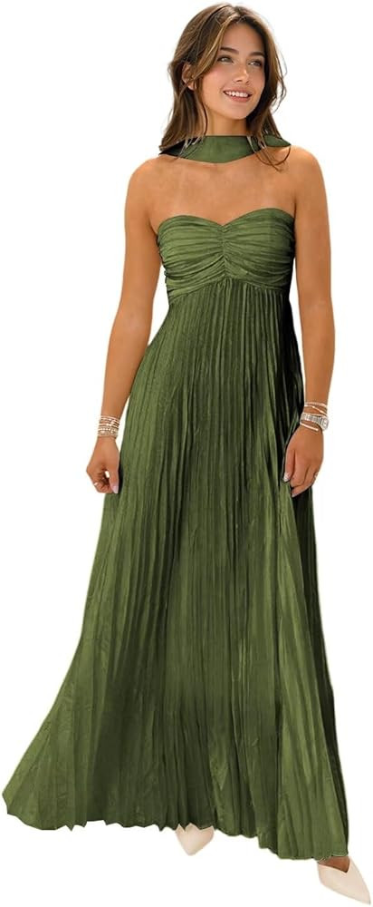 Flowy Chiffon Bridesmaid Dress with Scarf Strapless Formal Evening Dresses QA232 | Amazon (US)