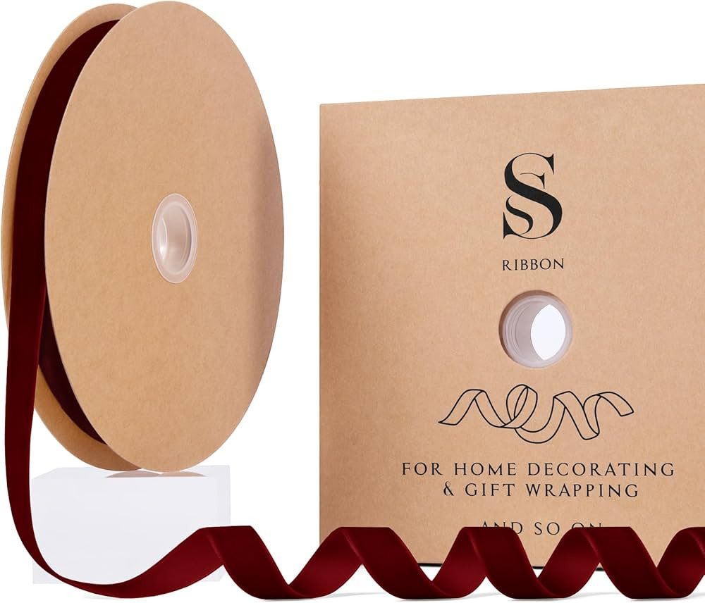 Burgundy Christmas Velvet Ribbon for Tree, Gift Wrapping, Flower Bouquet, Wreath Decorations, Bow... | Amazon (US)