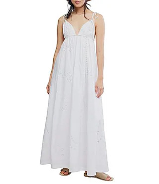Free People Sorrento Stroll Cutwork V-Neck Sleeveless Empire Waist Maxi Dress -  L | Dillard's