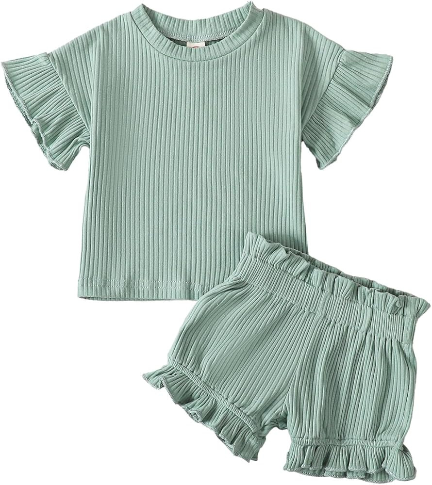 Toddler Baby Girl Clothes Summer Short Sleeve Floral Print T Shirt Tops + Elastic Shorts Set Infa... | Amazon (US)