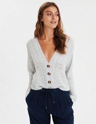 AE Button Up Boxy Cropped Cardigan | American Eagle Outfitters (US & CA)