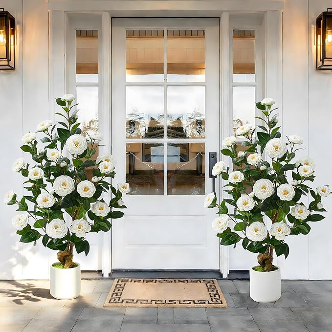 2 Pcs Artificial Camellia Tree, 38" Artificial Tree Plants Outdoor Faux Plants in Pot, Artificial... | Amazon (US)