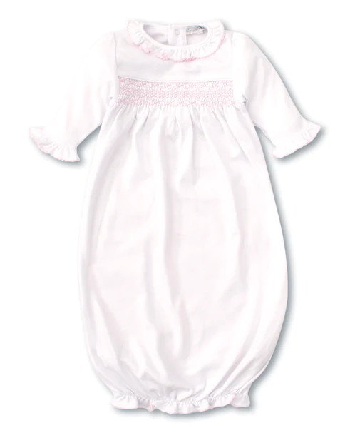 Hand Smocked CLB Charmed White/Pink Sack Gown | Kissy Kissy