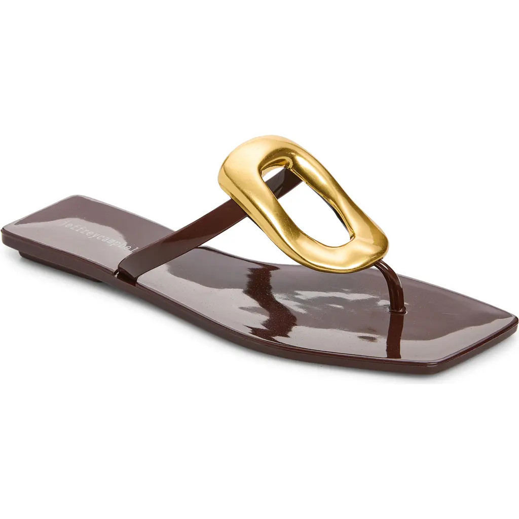 Jeffrey Campbell Linques Flip Flop in Dark Brown Shiny Gold at Nordstrom, Size 7 | Nordstrom