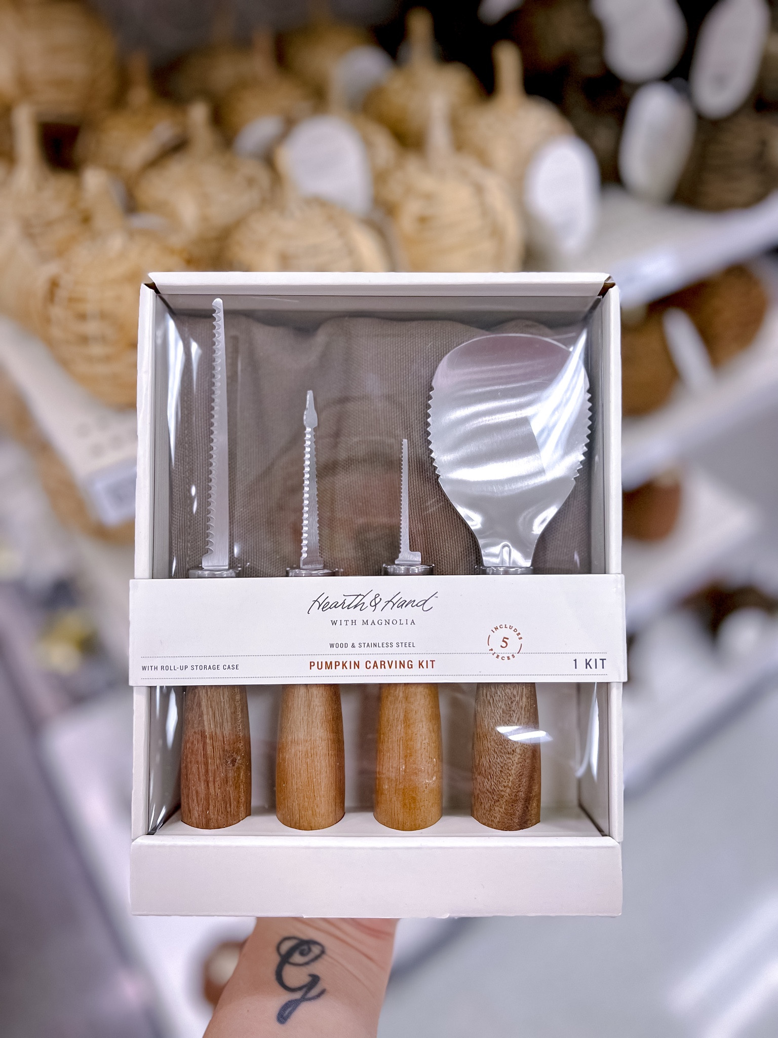 Pumpkin Carving Kit by Hearth & Hand by Magnolia at @target. I love this wooden and stainless steel design. Faux woven pumpkins. Fall decor. 

#LTKhome #LTKSeasonal #LTKHalloween