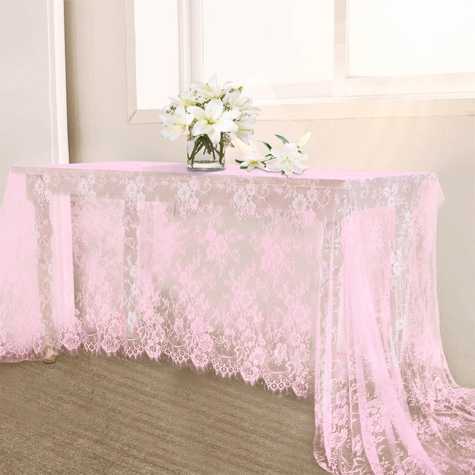 LuoluoHouse Pink Lace Table Cloth 60x120inch Tablecloth for Decorations Wedding Bridal Baby Showe... | Amazon (US)