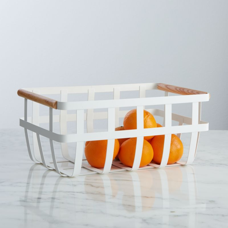 Yamazaki Tosca White Dual-Handle Storage Basket + Reviews | Crate and Barrel | Crate & Barrel