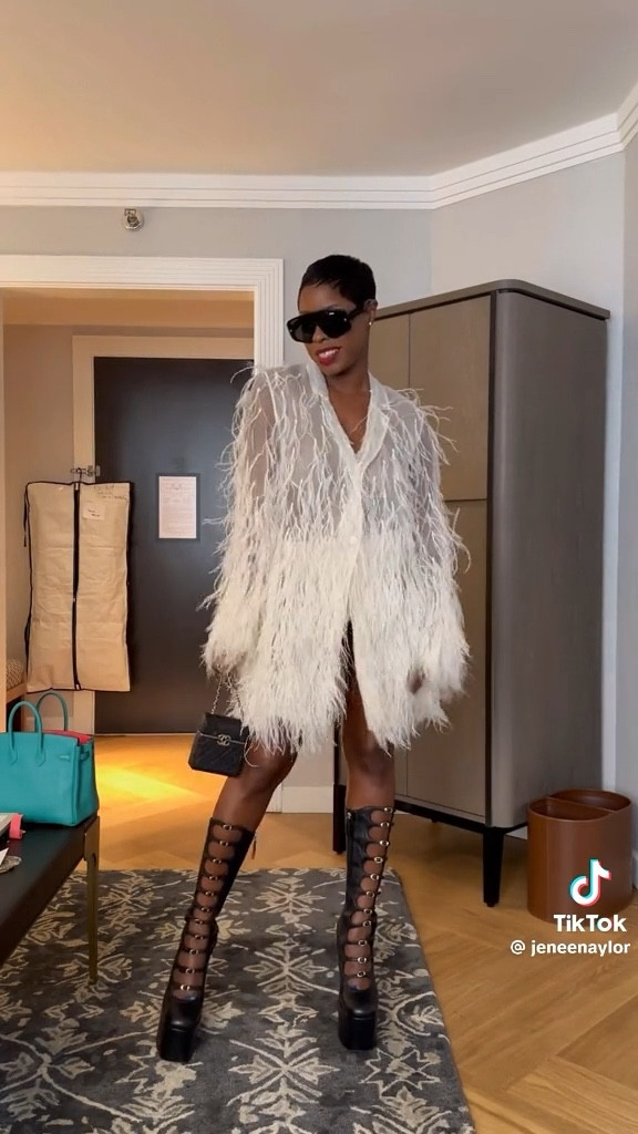 Wearing Lapointe to the Lapointe show! This feather blazer is one of one! 

#LTKshoecrush #LTKstyletip #LTKSeasonal