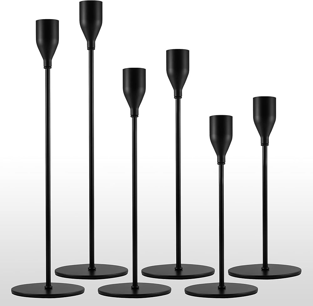 Lebenze Black Candlestick Holders Set of 6 Modern Candle Holder for Taper Candles, Candelabra Fit... | Amazon (US)
