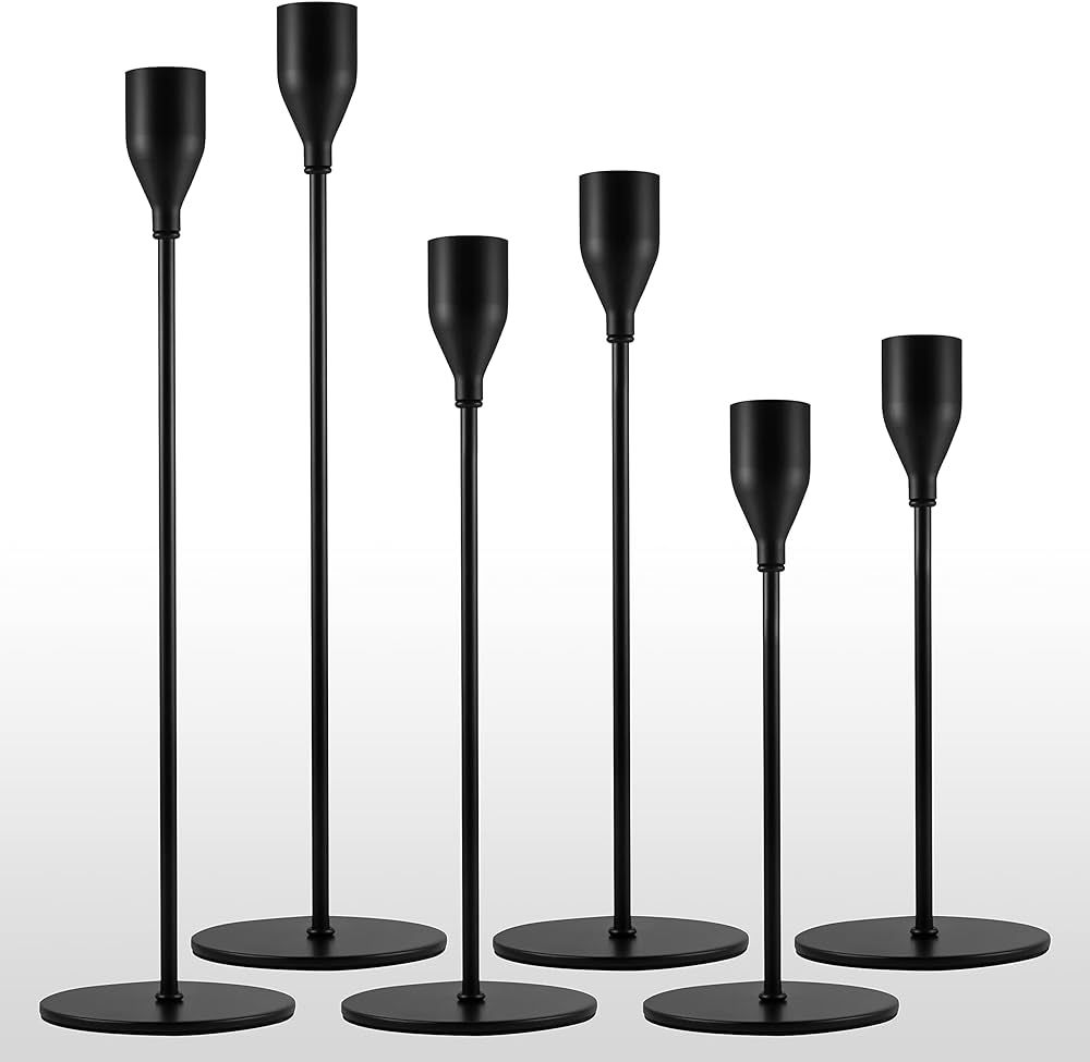 Lebenze Black Candlestick Holders Set of 6 Modern Candle Holder for Taper Candles, Candelabra Fit... | Amazon (US)
