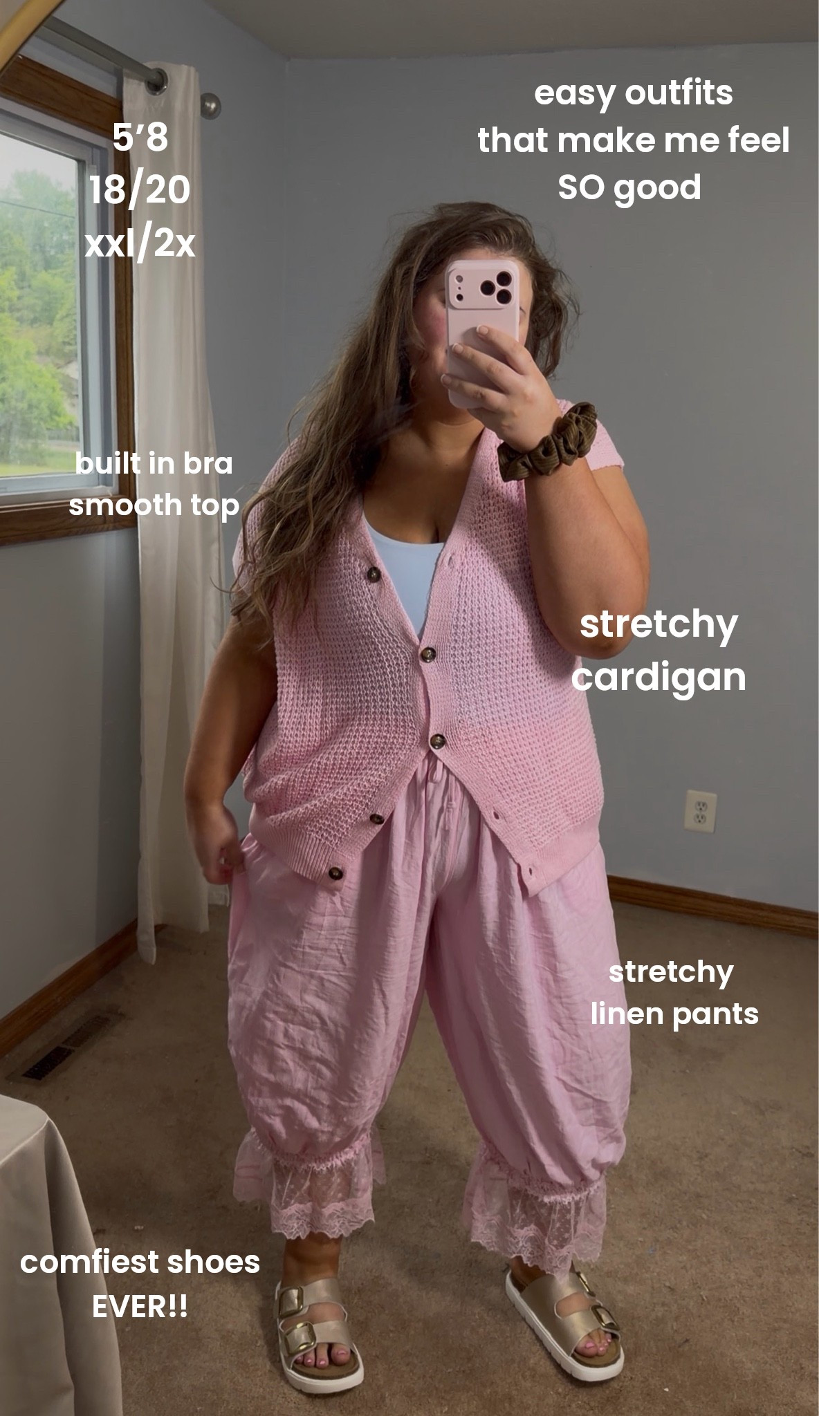 🌸 Easy outfit that makes me feel put together without sacrificing comfort.

Everything in this outfit is stretchy, lightweight, and actually comfortable enough for all-day wear. The cardigan has the perfect relaxed fit, the pants are flowy with plenty of room, the tank has a built-in bra, and these sandals might be the comfiest shoes I’ve worn this summer.

Sizing:
• Cardigan: XXL/2X
• Tank with built-in bra: XL
• Linen pants: XXL/2X
• Sandals: true to size

Saving this one for those days when I want to feel cute but still feel like I’m wearing pajamas. 💕✨

#LTKootd #LTKSaleAlert #LTKPlusSize