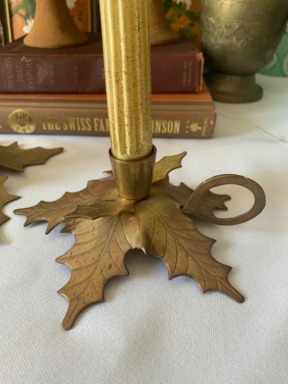Vintage Brass Holly Leaf Leaves Chamberstick | Etsy (US)