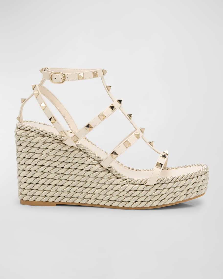 Valentino Garavani Rockstud Caged Wedge Espadrille Sandals | Neiman Marcus