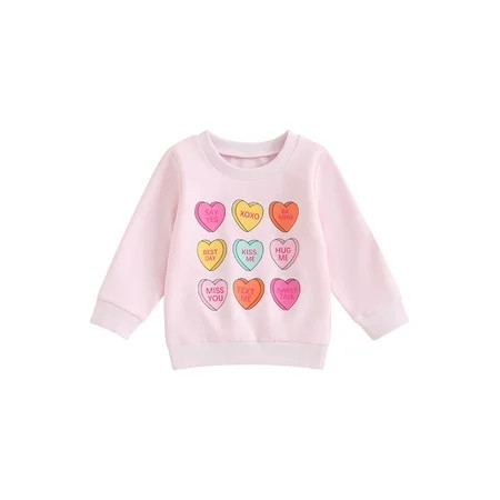 Toddler Baby Girl Valentine s Day Outfit Heart Letter Printed Long Sleeve Sweatshirt Crewneck Pul... | Walmart (US)