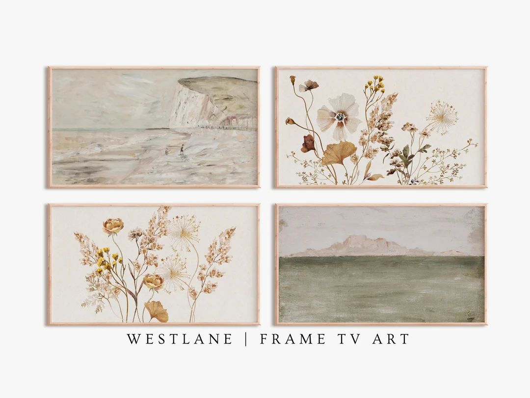 Samsung Frame TV Art SET Neutral Botanical Flowers Coastal Paintings | DIGITAL Download S5 | Etsy (US)