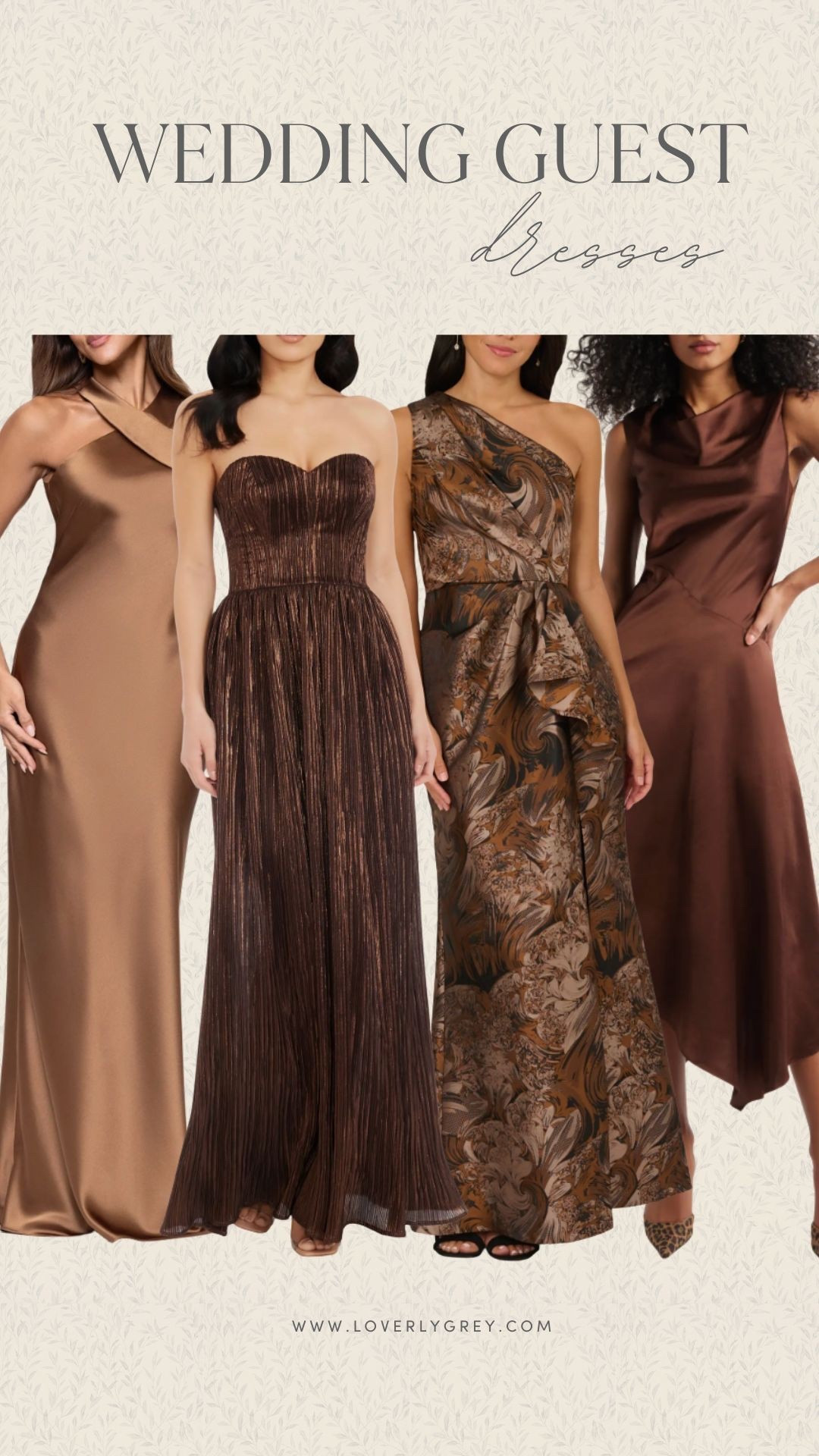 Pre-fall wedding guest dresses. These brown gowns are perfect for a formal ceremony. Loverly Grey, wedding guest 

#LTKStyleTip #LTKSeasonal #LTKWedding