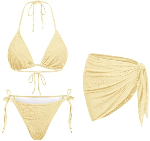Women's 3 Piece Swimsuit Triangle Halter Bikini Set Side Tie with Cover Up | Amazon (US)
