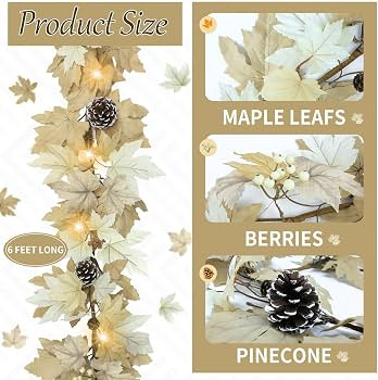Fall Garland Maple Leaf with Lights 6 FT, Hanging Vine Garland with Table Centerpiece Thanksgivin... | Amazon (US)