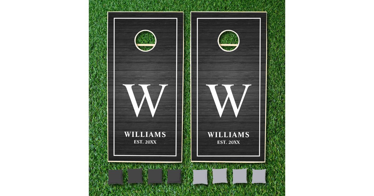 Black Rustic Wood Planks Family Name Monogram Cornhole Set | Zazzle | Zazzle