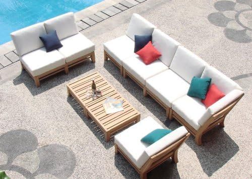 WholesaleTeak New Luxurious 7 Piece Teak Sectional Sofa Set - 2 Love Seats, 2 Lounge Chair, 1 Cor... | Amazon (US)