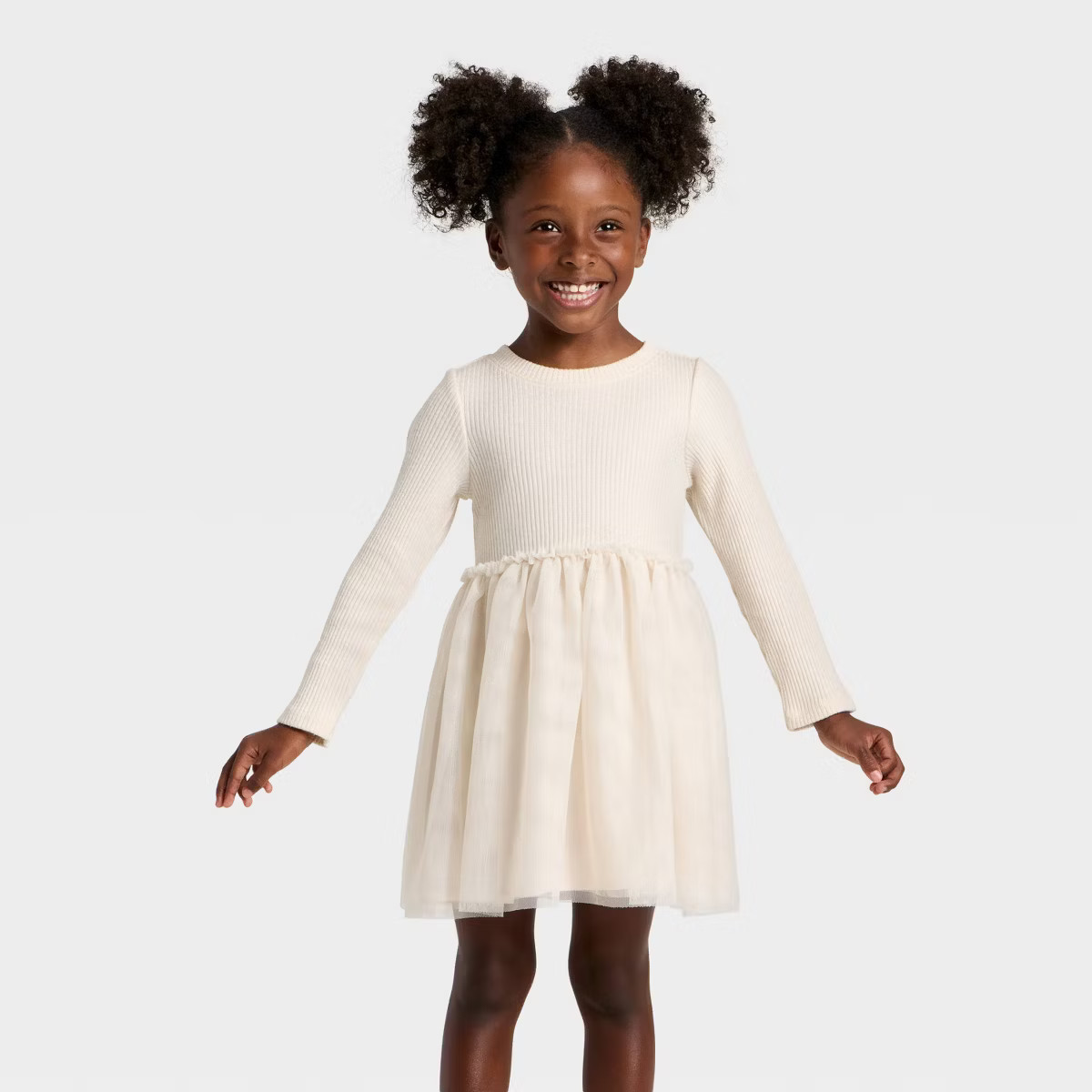 Toddler Girls' Long Sleeve Sparkle Ribbed Tulle Dress - Cat & Jack™ | Target