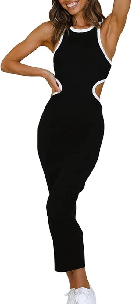 NauLon Womens Sexy Cut Out Waist Open Back Bodycon Dress Ankle Length Ribbed Party Club Midi Dres... | Amazon (US)