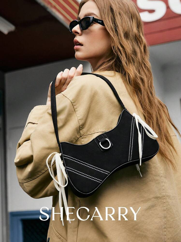 SHECARRY Dames, Schoudertas Voor Dames, Hobo-Tas, Modieus, Persoonlijkheid, Eenvoudig, Veelzijdig, Straat, Coole Meiden, Hete Meiden, Y2k, Sport, Preppy Stijl, School, College, Balletstijl, Strik, Herfst/Winter | SHEIN