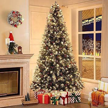 Vancouver 7.5ft Frosted Prelit Artificial Christmas Tree with Pine Cones, Faux Berries, Foot Peda... | Amazon (US)
