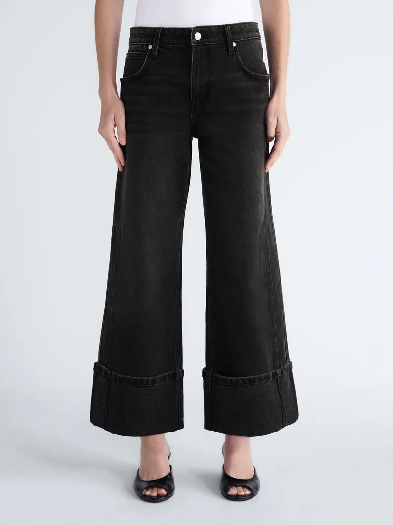 Scoop Women's and Women's Plus Mid Rise Cuffed Wide Leg Jean, Sizes 0-28W | Walmart (US)