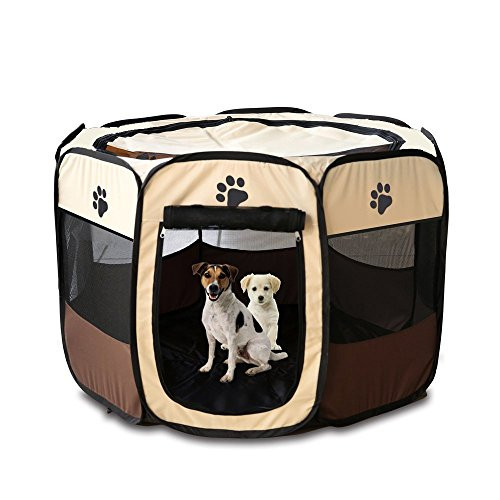 Pop Up Tent Pet Playpen Carrier Dog Cat Puppies Portable Foldable Durable Paw Kennel Brown S | Amazon (US)
