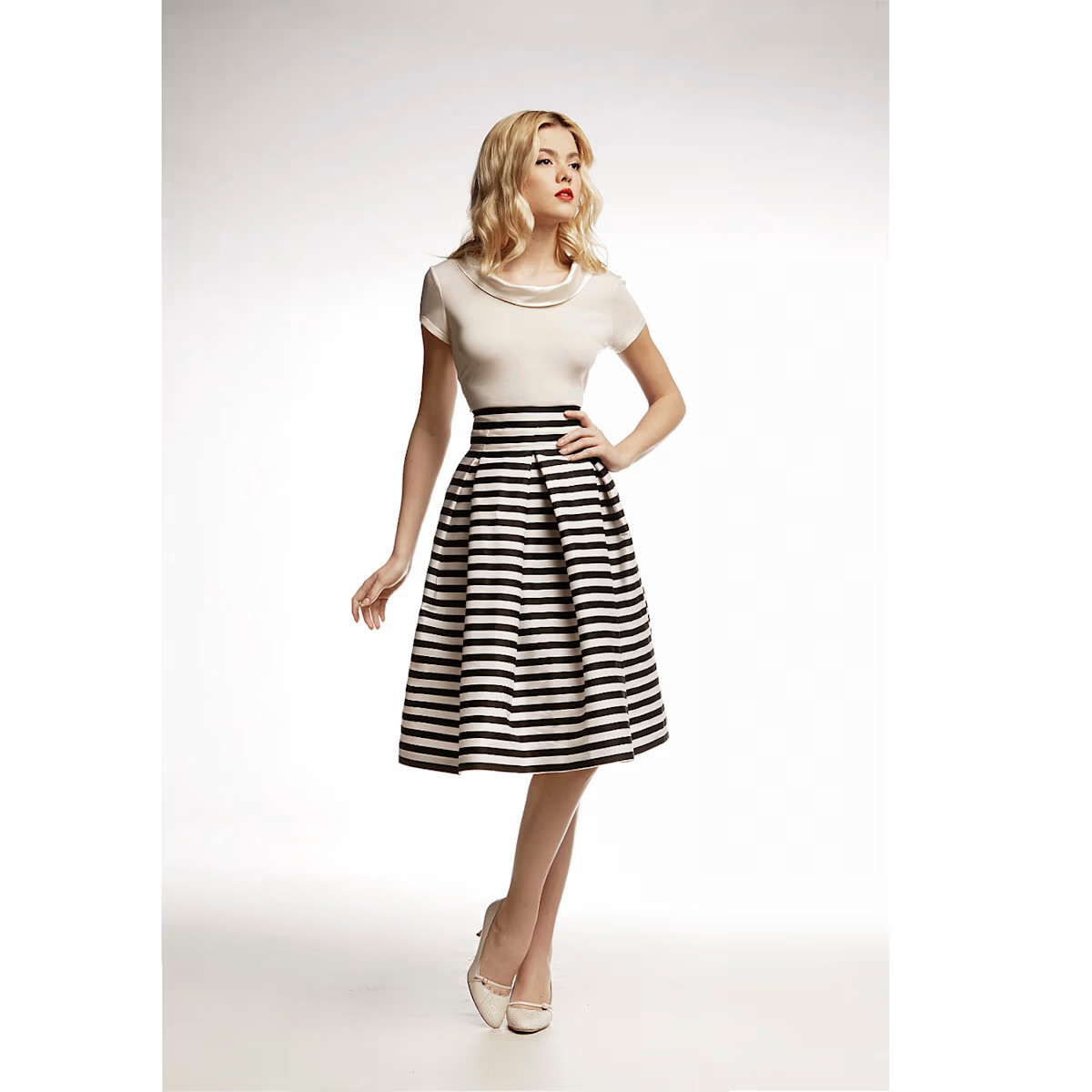 Amalfi Striped Midi Skirt Black & White | Wolf & Badger (US)