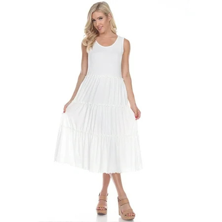 White Mark Women's Scoop Neck Tiered Midi Dress | Walmart (US)