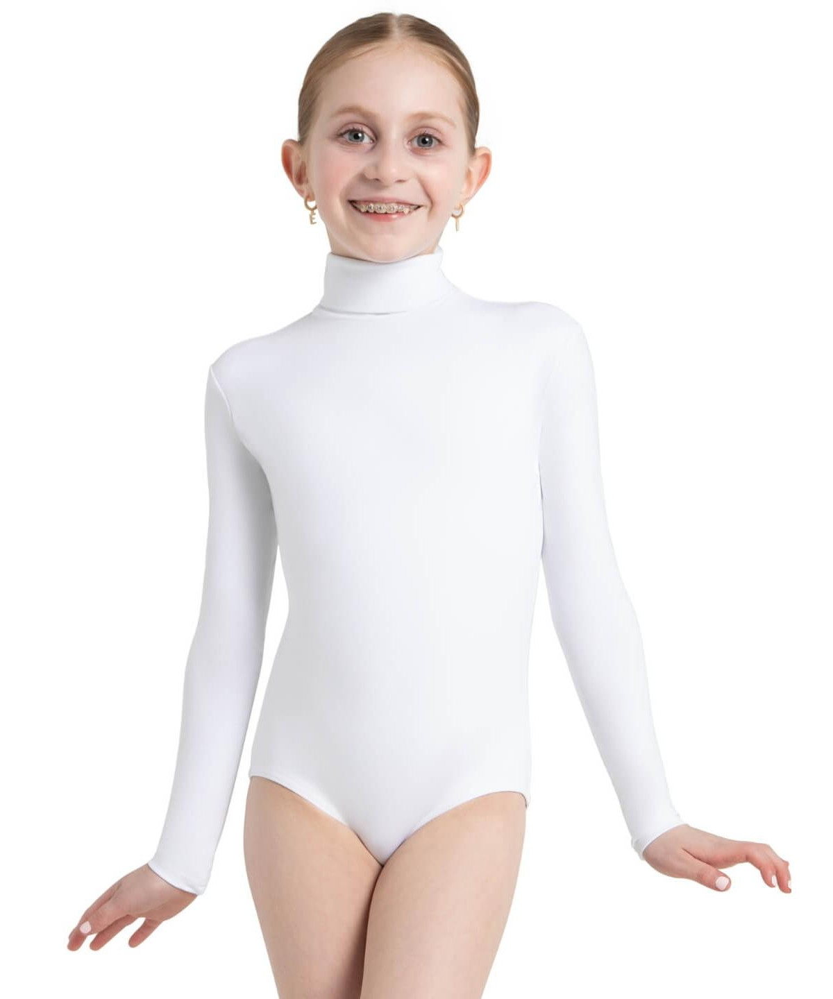 Capezio Long Sleeve Turtleneck Leotard w/ Snaps - Girls - White | Macy's