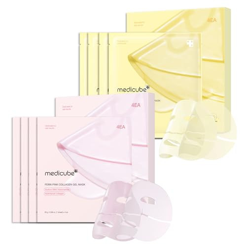 medicube Color-Changing Jelly Mask Set For Uneven Skin Tone & Radiant Glow: Salmon DNA PDRN pink collagen jelly gel mask (4ea) and Kojic Acid Turmeric Brightening Gold Jelly Gel Mask (4ea) | Amazon (US)