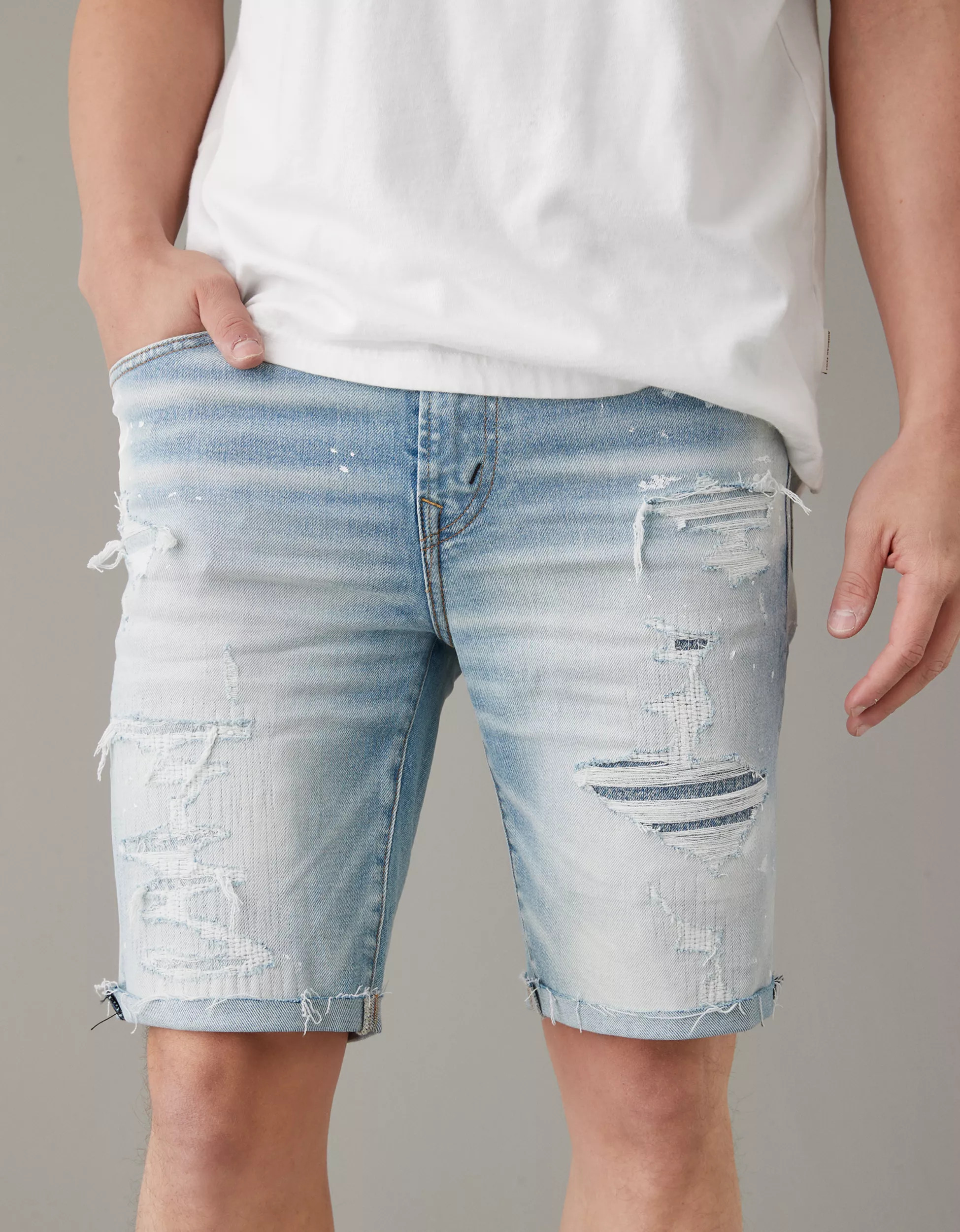 AE AirFlex+ Ultrasoft 9" Patched Denim Short | American Eagle Outfitters (US & CA)