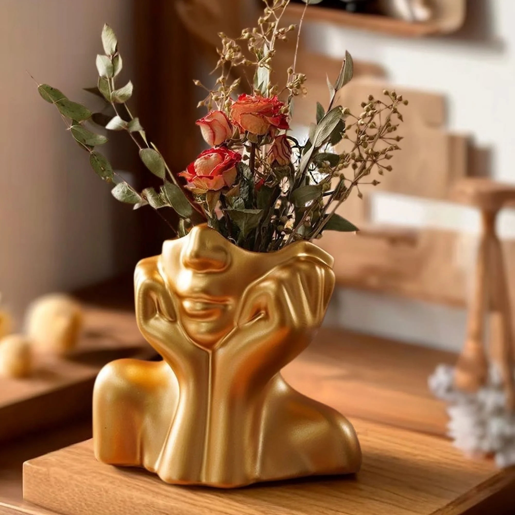 Gold Vase Decor for Centerpieces Face Bud Vases for Flowers Aesthetic Decor for Room Home Office ... | Walmart (US)