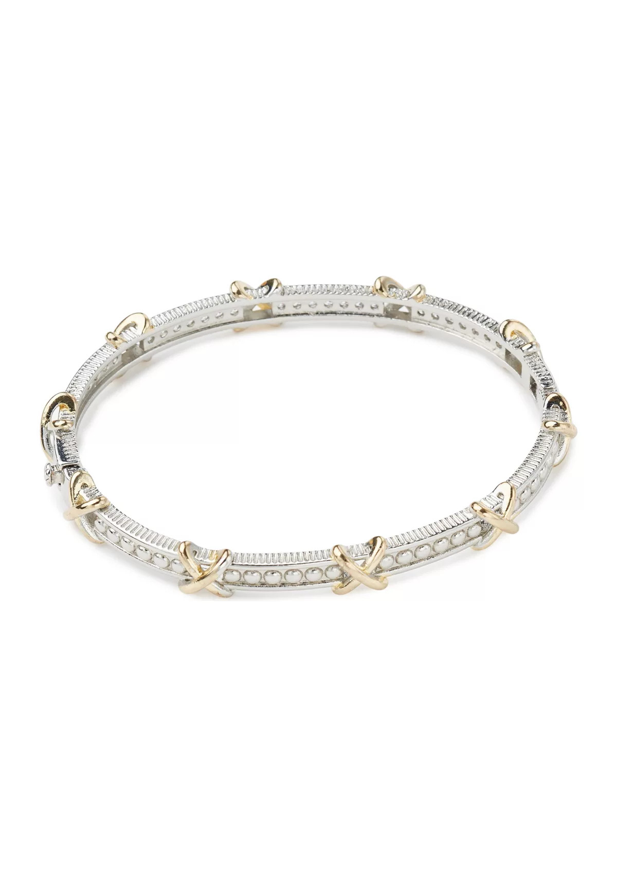 Belk SilverworksTwo Tone Plated CZ X Bangle Bracelet | Belk