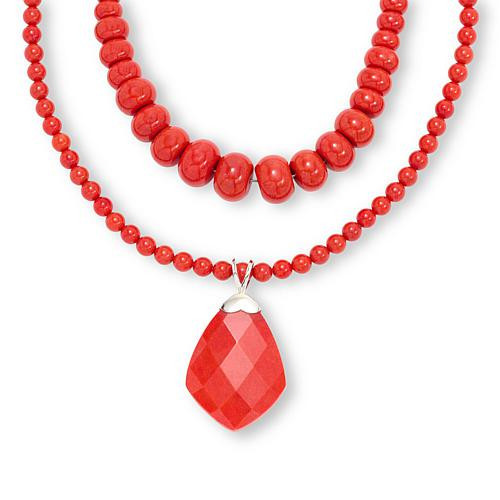 Mine Finds by Jay King Sterling Silver Red Coral 3-Piece Pendant and Necklace Set | HSN