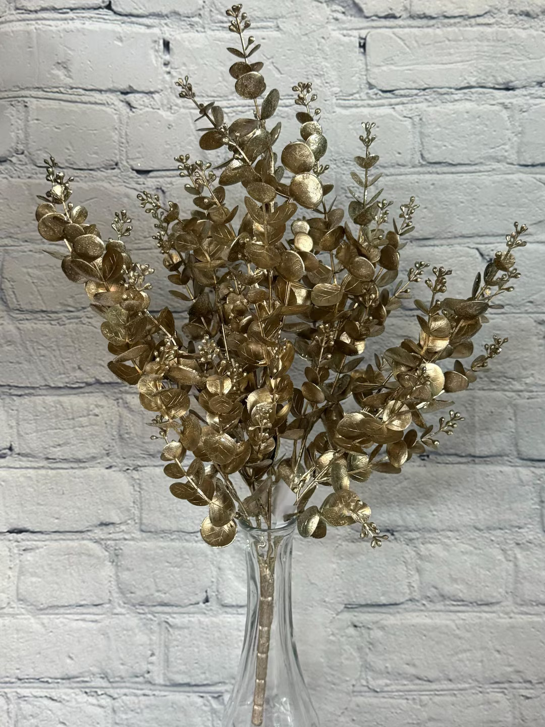 Champagne Gold Glitter Eucalyptus, 20", Gold Christmas Decor, Gold Vase Filler, Winter Stem Wreat... | Etsy (US)