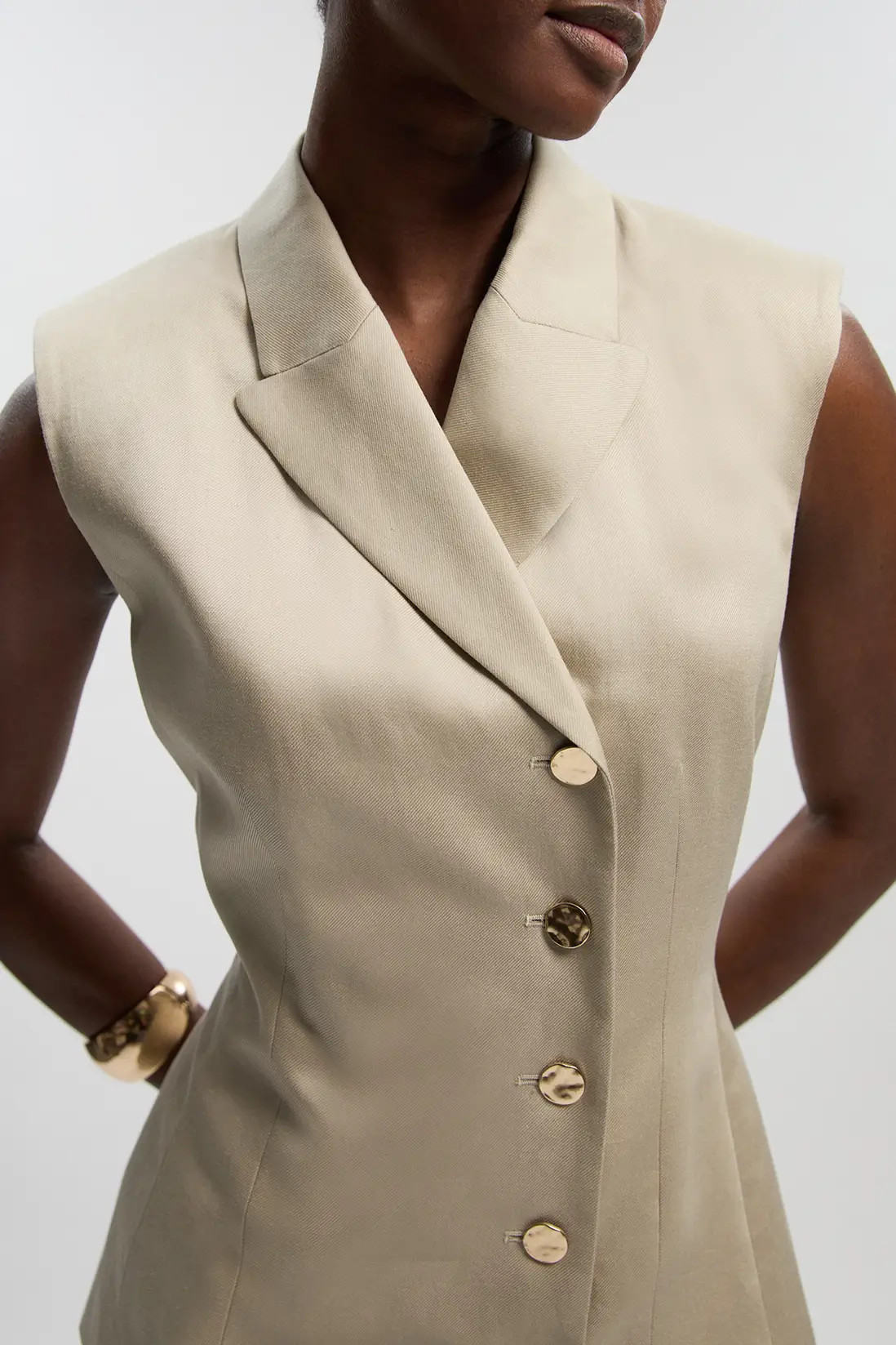 Tailored Linen Corset  Back Detail Button Front Waistcoat | Karen Millen